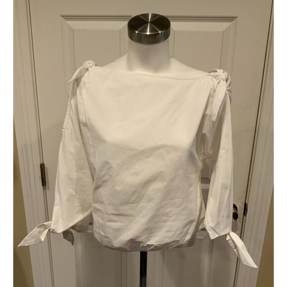 Joie White Lightweight Blouse W/ Boat Neck Ties at Shoulders & Cuffs, Size XS - Picture 1 of 7